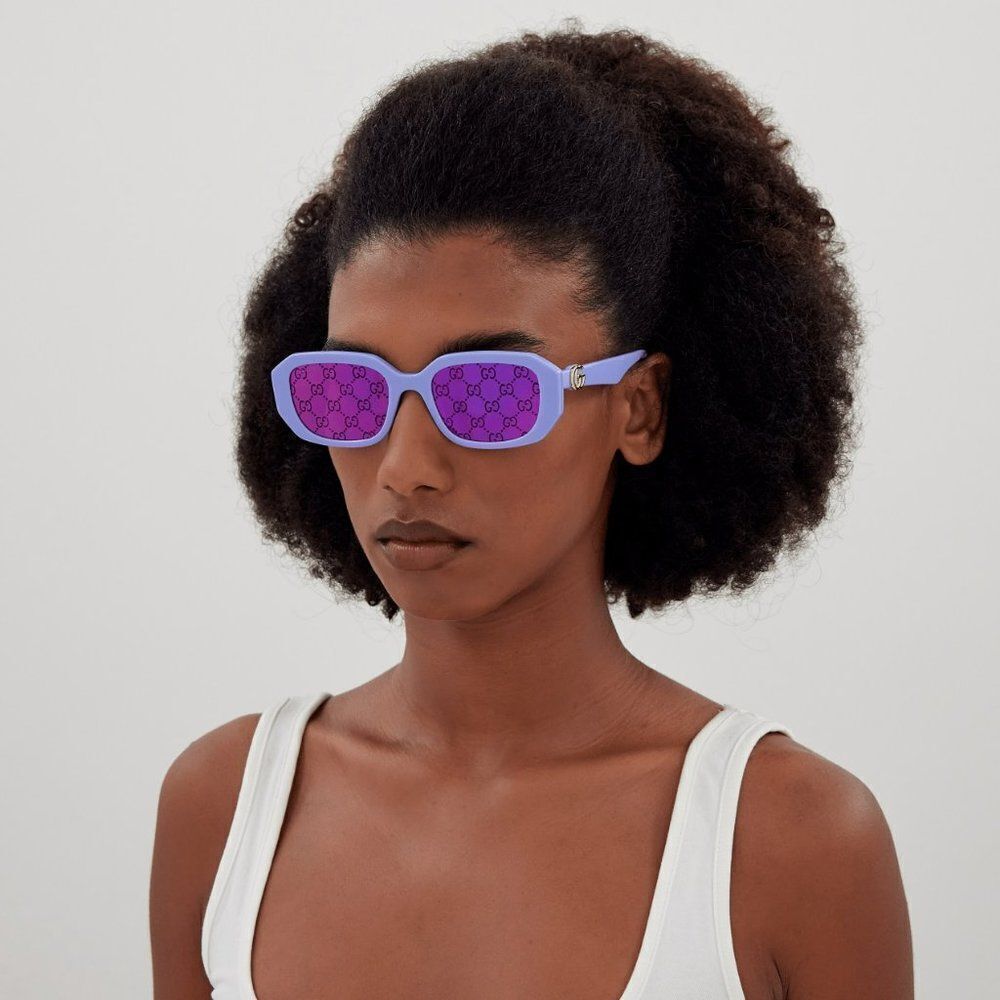 NEW Gucci GG1535S 004 Violet GG Logo Pink Mirrored Women Geometric Sunglasses - Picture 3 of 10
